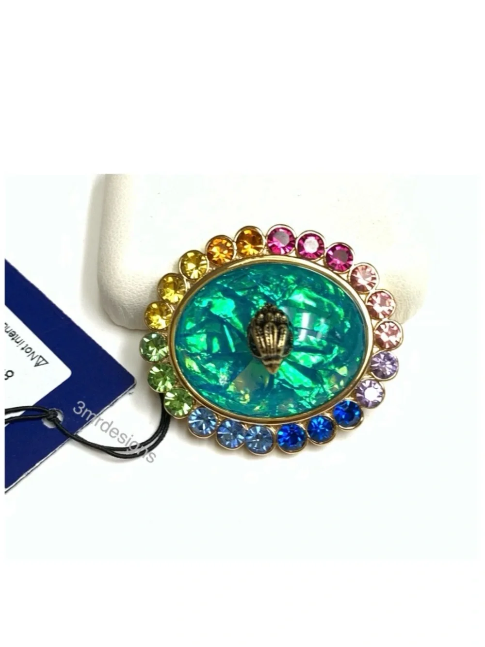 NWT KURT GEIGER Eagle-crowned Faux Opal Stone/Glass Stones Gold Tone Brooch/Pin